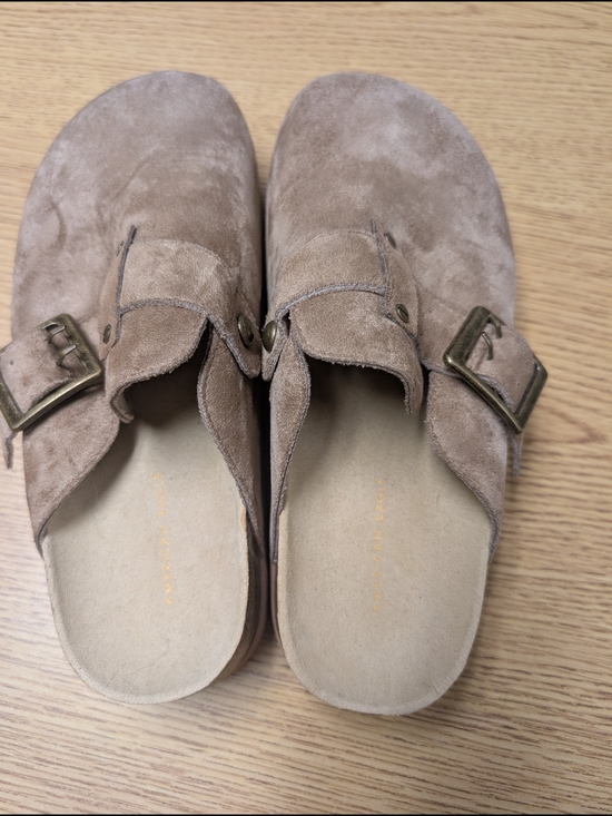 American Eagle Outfitters Shoes - American Eagle Outfitters Taupe Suede Buckle Clogs